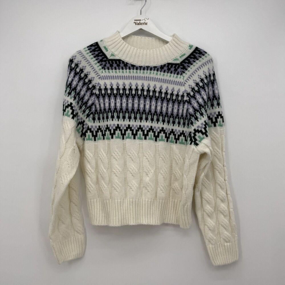 Mountain & Isles Colorful Fair Isle Cable Knit Sweater Acrylic Size SM
